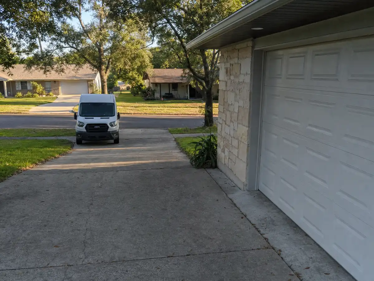 Service van arriving on a Cleveland, OH street — local same-day coverage